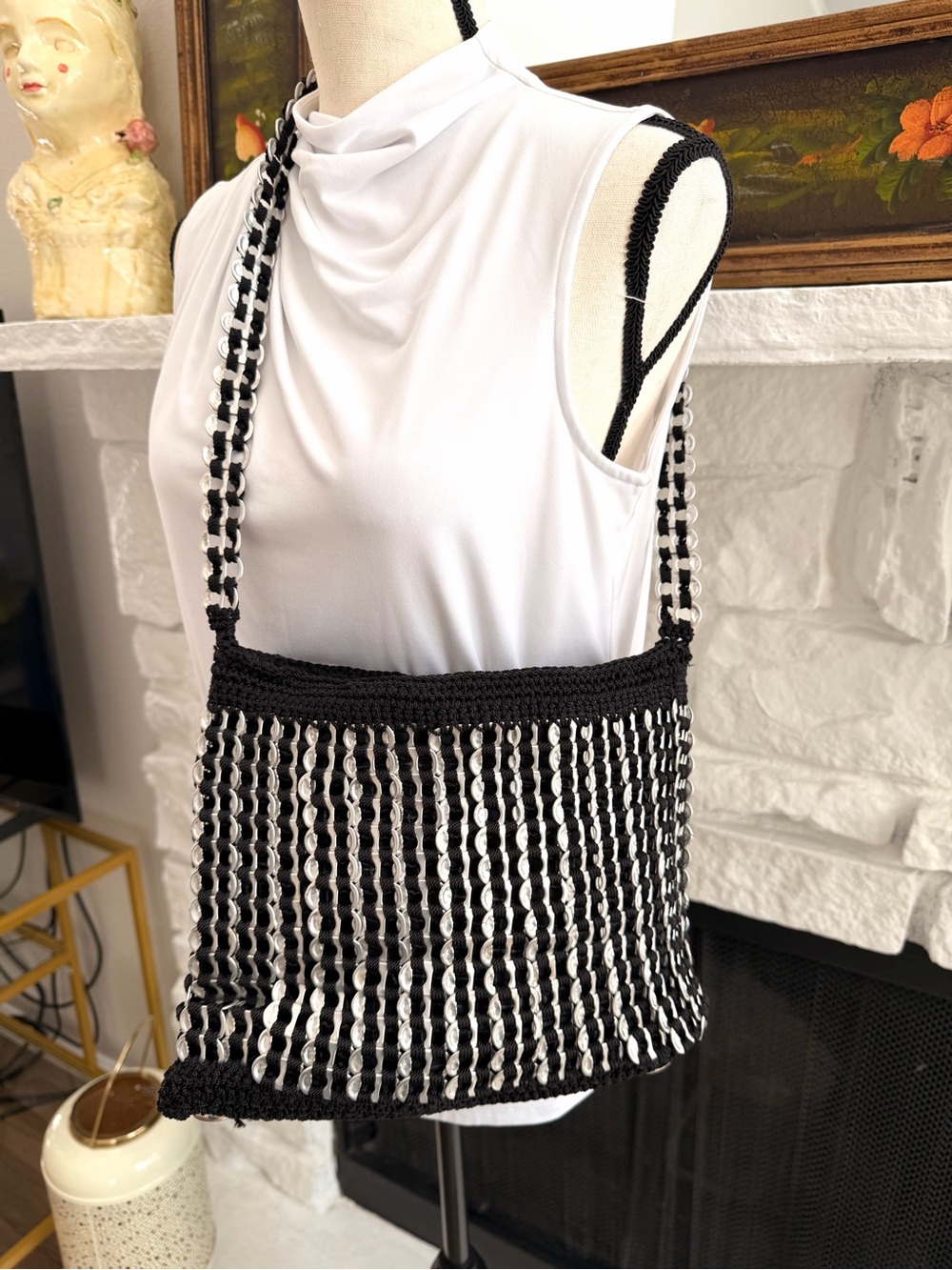 Handmade Black Crochet Aluminum Pop Tab Shoulder Bag Upcycled Y2K - Picture 11 of 11